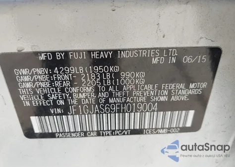 2015 Subaru Impreza 2.0I Limited из США, поврежденный, VIN JF1GJAS69FH019004